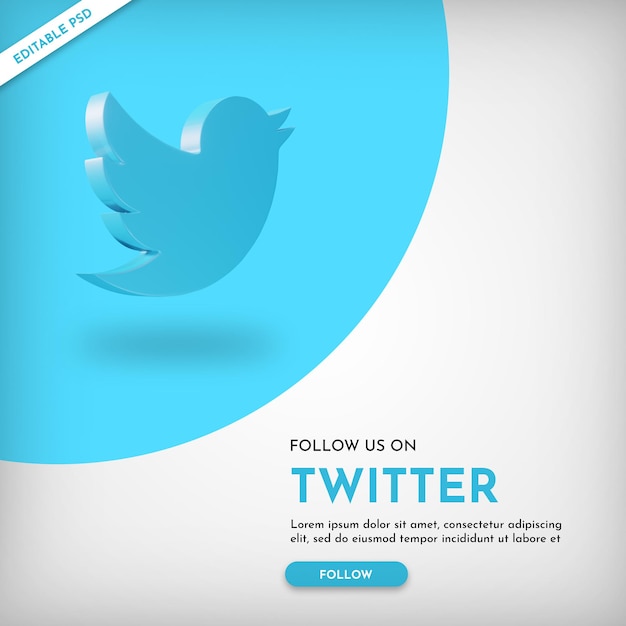Banner promozionale di twitter con icona 3d Psd Premium