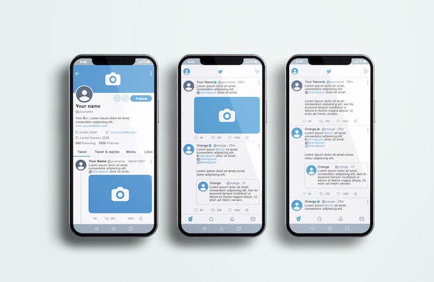 PSD twitter su silver mobile phone mockup