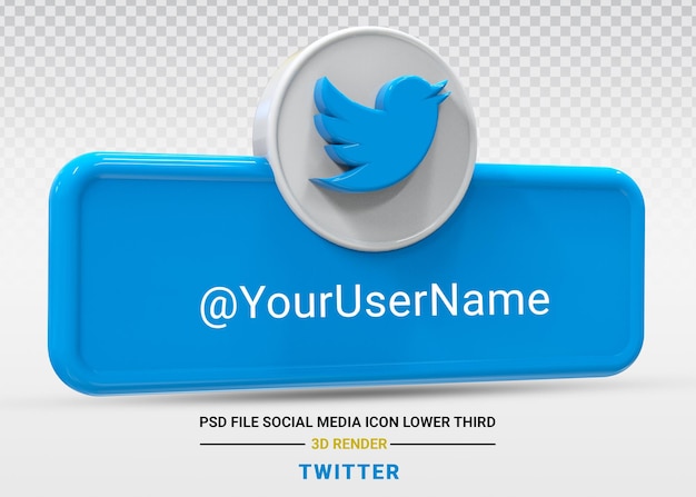 PSD twitter social media icon lower third web banner 3d render