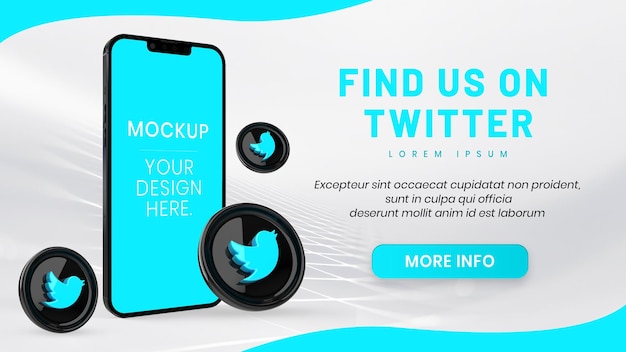 Twitter social media icon with phone mockup 3d