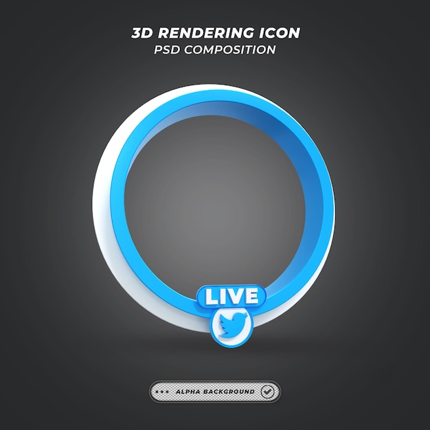 PSD twitter social media live video streaming frame in 3d rendering