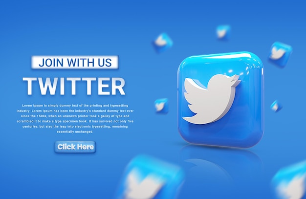 Twitter social media marketingsjabloon banner social media marketingpost met 3d-pictogram