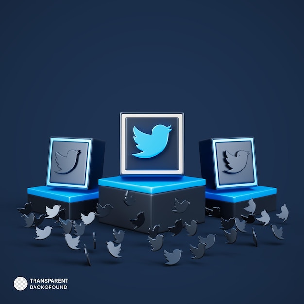PSD twitter-teken op podiumpodium met blauwe achtergrond