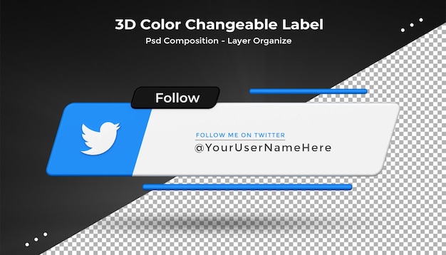 Twitter verbind ons op sociale media onderste derde 3d-ontwerp renderpictogram badgexa