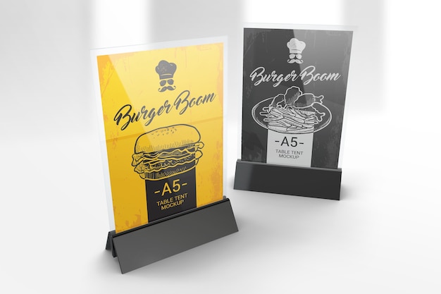 PSD two a5 table tent stands mockup