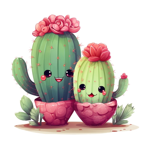 PSD two adorable cactuses ai generated image