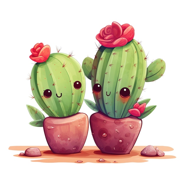 Two adorable cactuses ai generated image