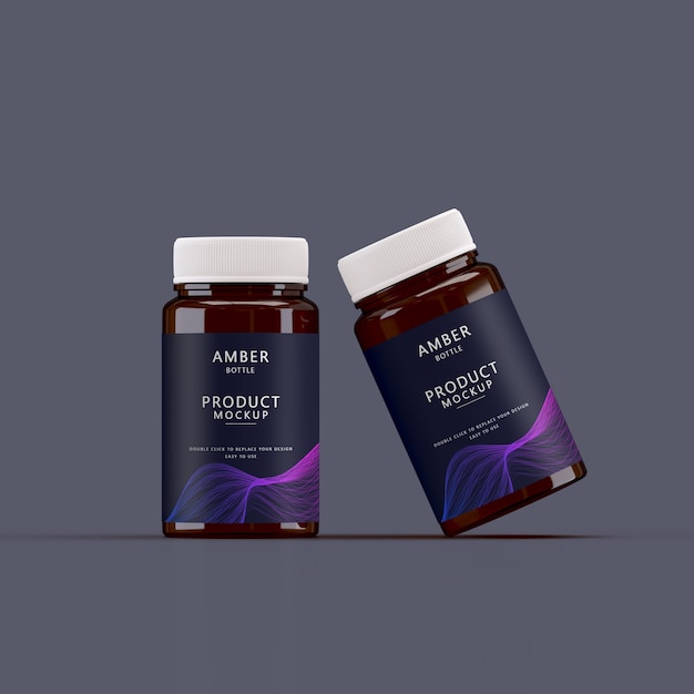 Two Amber Bottles Label Mockup Version 1