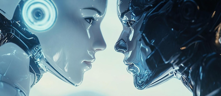 PSD two androids facing each other