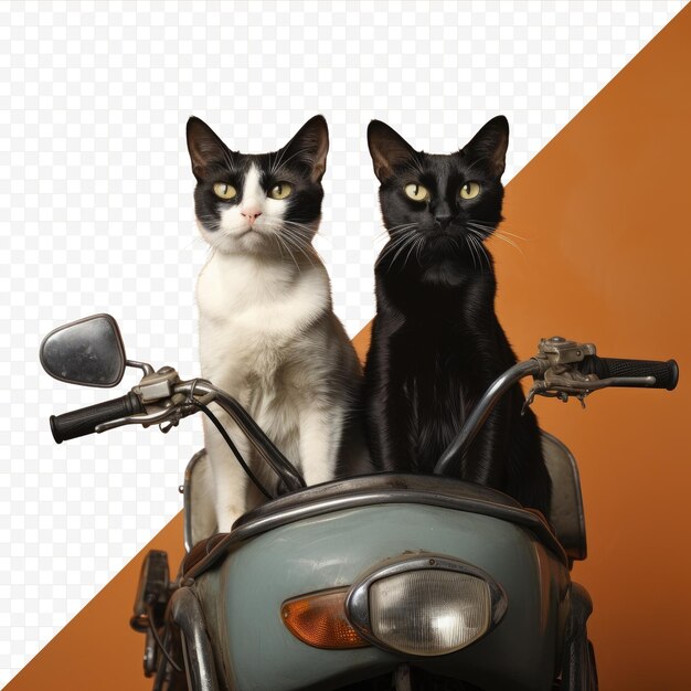 PSD two attractive javanese cats resting on the motorcycle seats in the backdrop