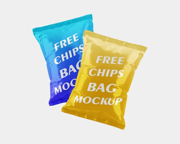 Two bags of chips are on a white background with the words free chips bag mockup.