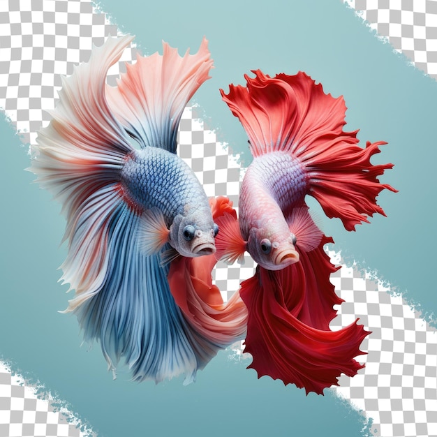 PSD two beautiful red and blue betta fish isolated on a transparent background