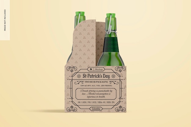 PSD two beers packaging mockup, front view