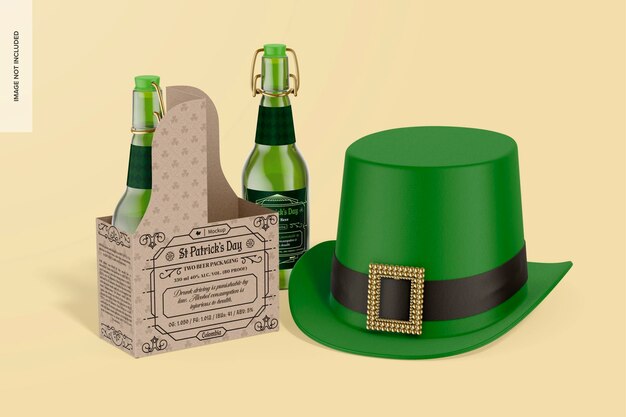 Two beers packaging mockup, with hat