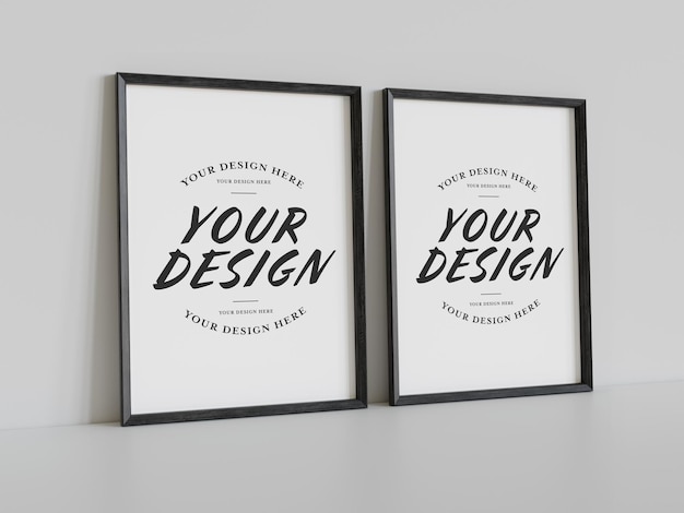 Two black frames leaning on floor mockup