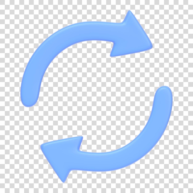 Two blue arrows icon update symbol isolated on white background 3D icon sign and symbol 3D Render