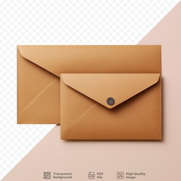 PSD two brown recycled paper envelopes isolated on transparent background in two different angles