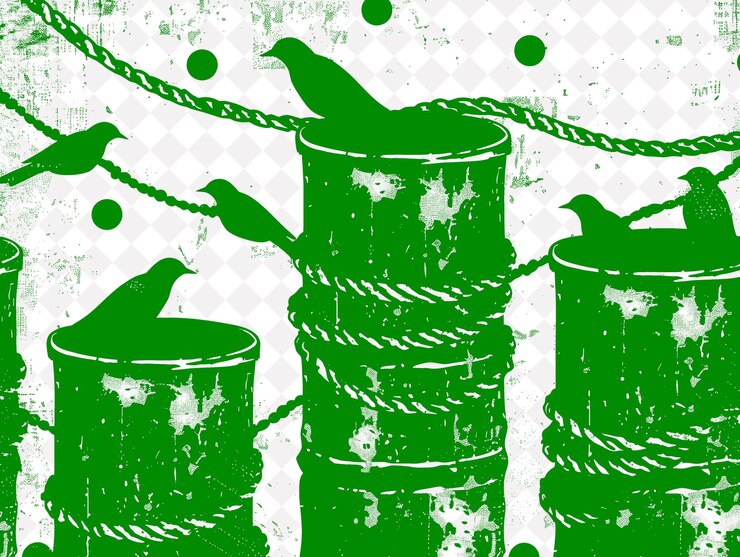 PSD two buckets with a bird on them and a green background with a bird on the top