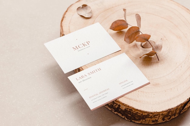 Two business cards mockup with natural colors for minimal branding design concept