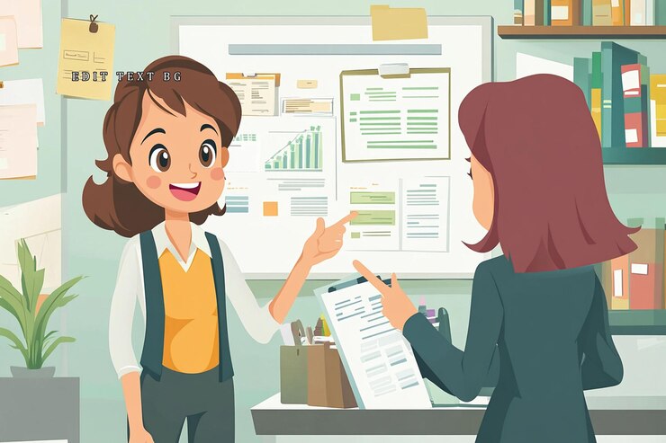 PSD オフィスで図表とグラフを使ってプロジェクトについて議論する2人の女性ビジネスマン
