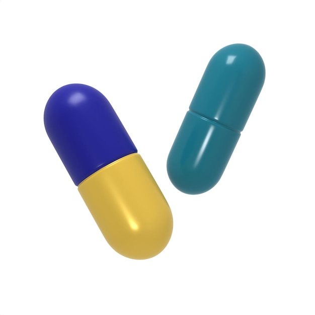 Two capsules with blue and yellow on them, one of which is blue and one of them is blue.
