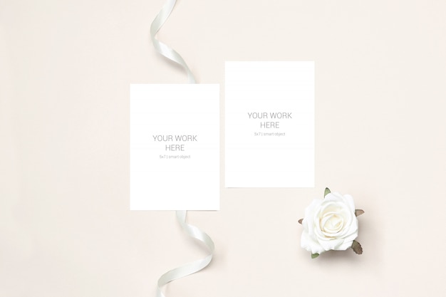 Two cards mockup with rosa and ribbon