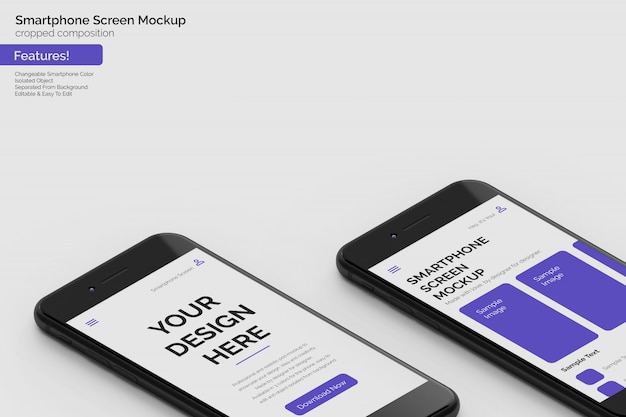 Two Changeable Smartphone HD Display Mockup Template in Bottom Composition