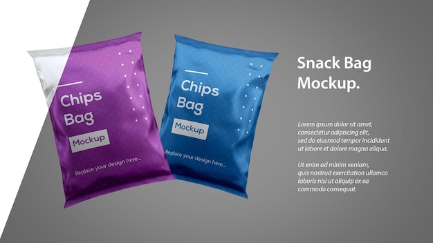 Mockup di imballaggio per alimenti con sacchetto per snack a due patatine