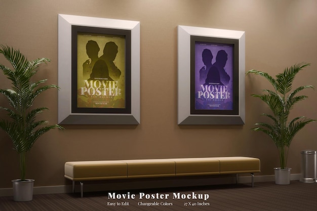 Two cinema movie show advertisement poster panel display realistic mockup perspective view