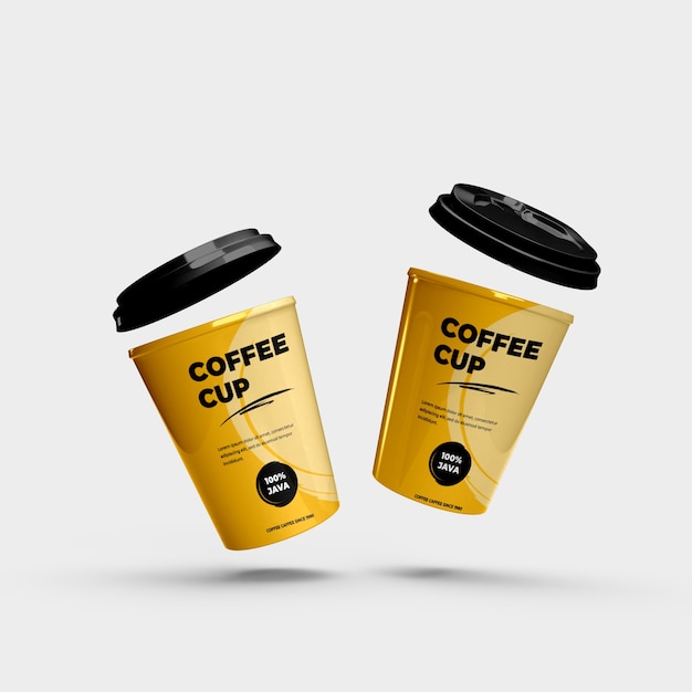 PSD two coffee cup realistic plastic and paper mockup