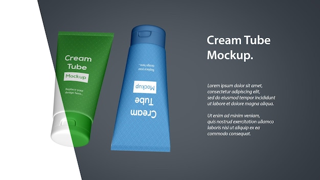 PSD two cream lotion tube cosmetic packaging mockup with space for text