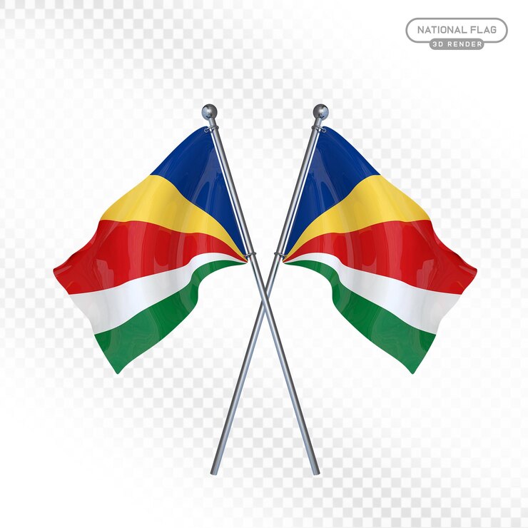PSD two crossed flags of seychelles in realistic 3d render