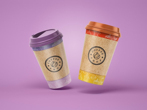 Two cups of coffee with different color mockup