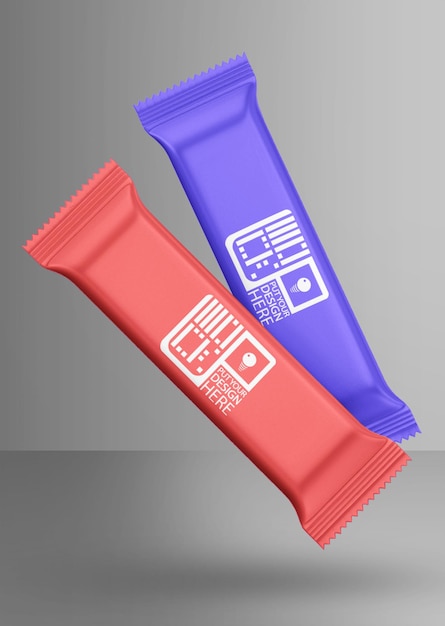 PSD due design deferenti del pacchetto di caramelle con qualsiasi mockup di colore