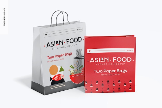 Two delivery paper bags mockup front and side view