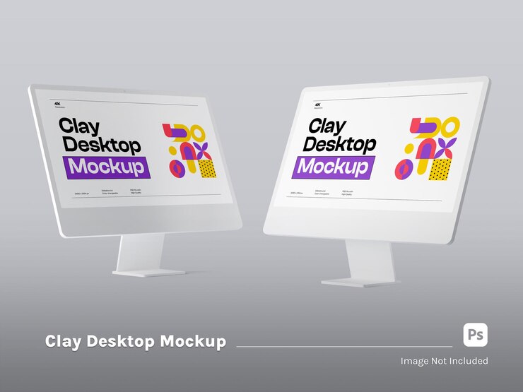 PSD two desktop clay mockup front view