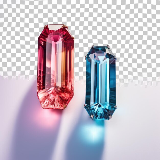 PSD two different colored gems are on a white surface