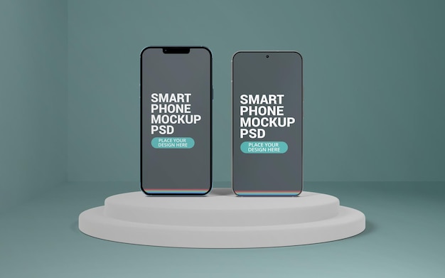 two different model smartphone front view mockup isolated