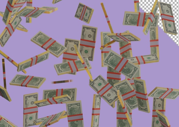 Two dollar stack of money, 3d render, illustration, dollar bills isolated on background