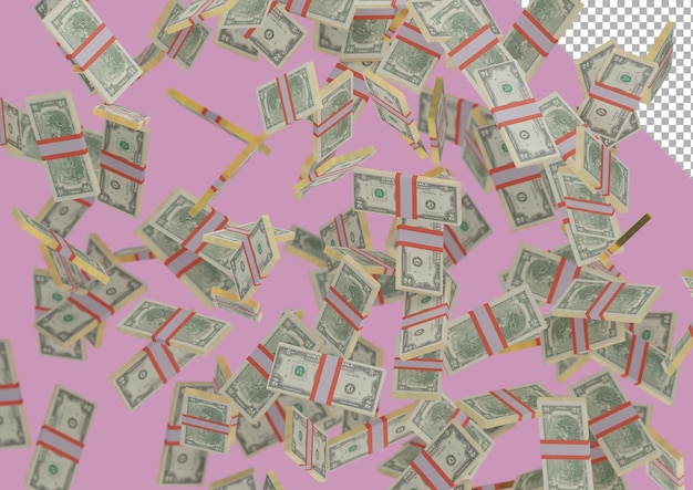 Двухдолларовая пачка денег, 3d рендеринг, иллюстрация, долларовые купюры изолированы на заднем плане