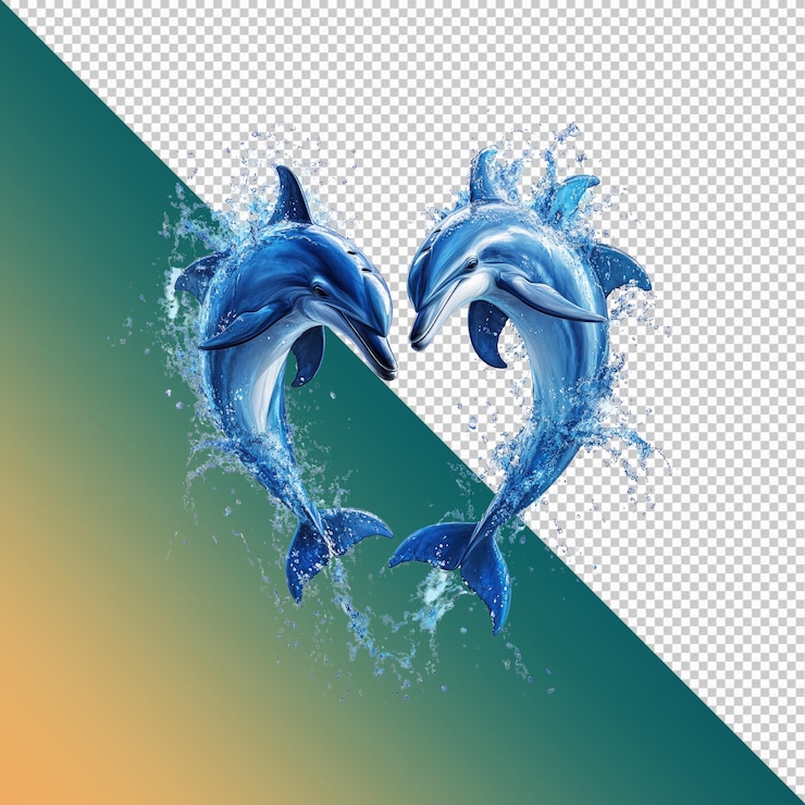 PSD two dolphins forming a heart shape in ocean spray