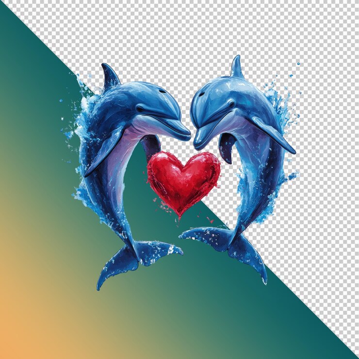 PSD two dolphins in love heartshaped embrace aquatic romance valentines day