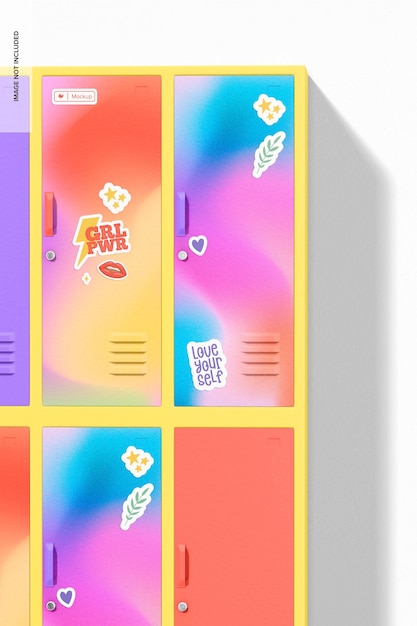 two door locker mockup, close up