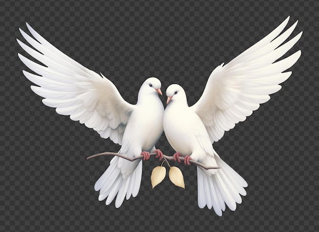 PSD two dove lovers flying isolated on transparent background