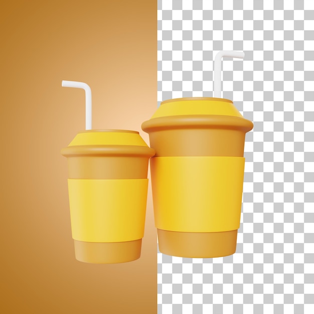 두 음료 밀짚 아이콘 3d 렌더링