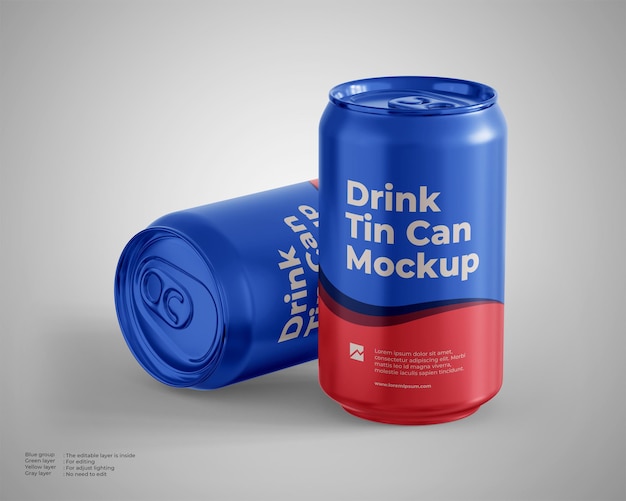 PSD two drink tin can mockup