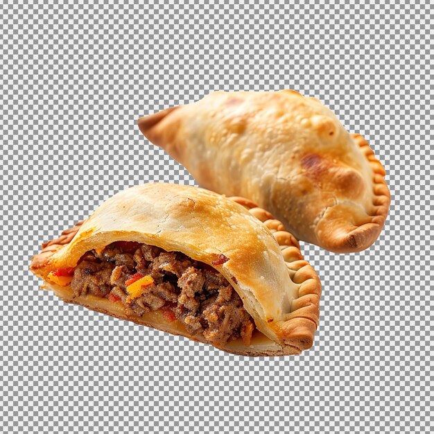 PSD two empanadas on the white background stuffed with meat