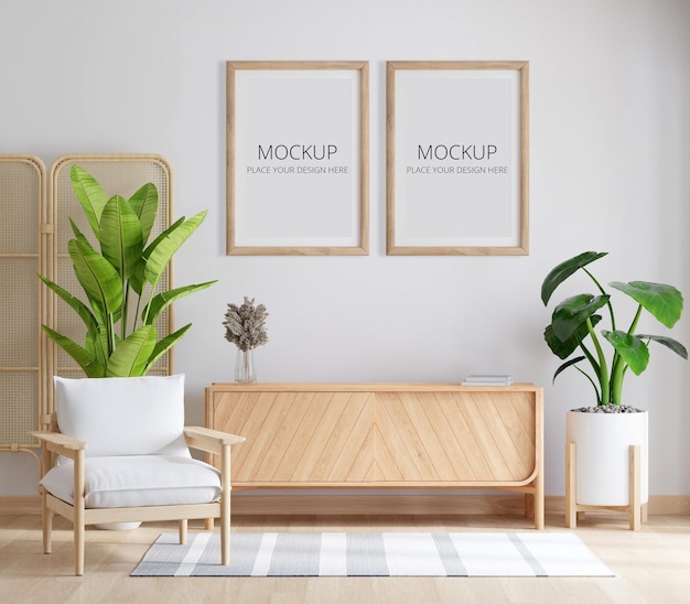 Two empty frame mockup in living room