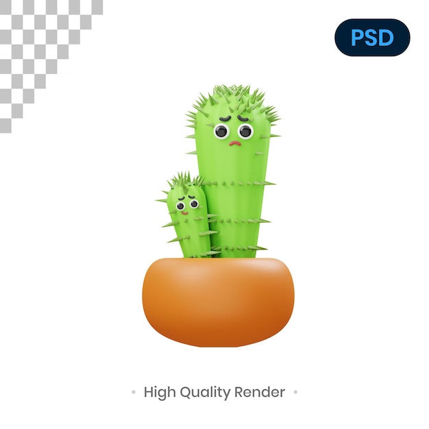 Two expression cactus 3d render illustratie premium psd