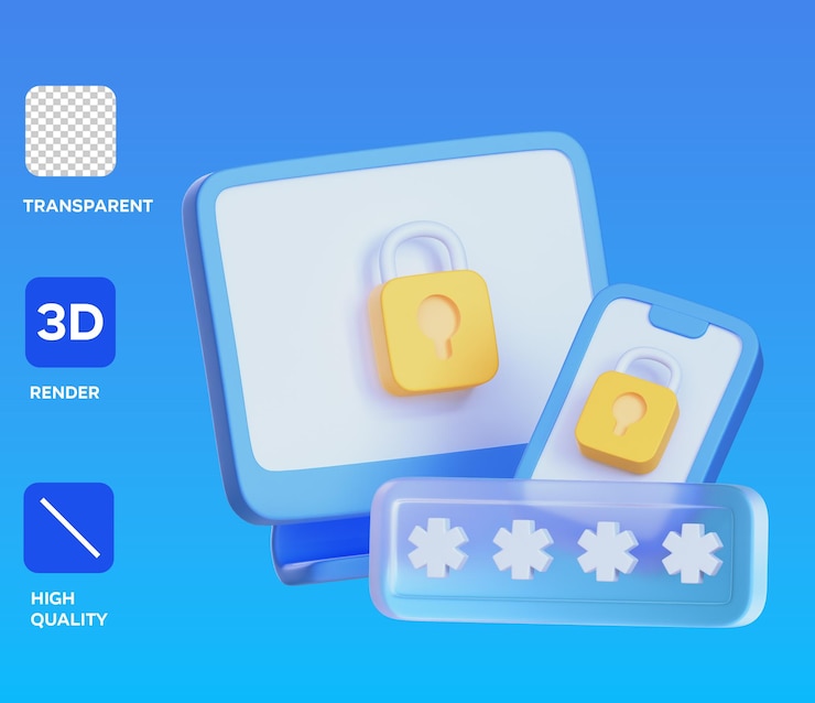 PSD 두 요소 인증 3d 객체 일러스트레이션